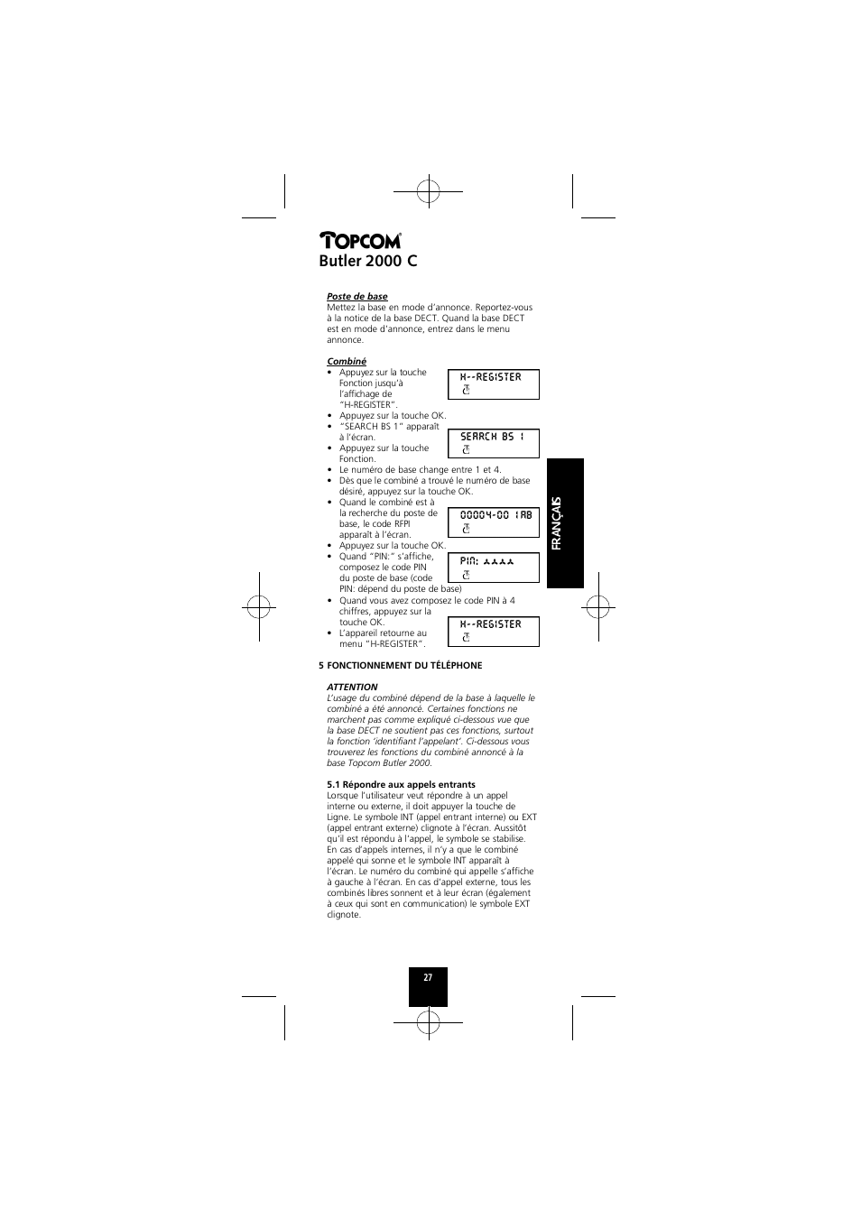 Butler 2000 c | Topcom Butler 2000 C User Manual | Page 27 / 76