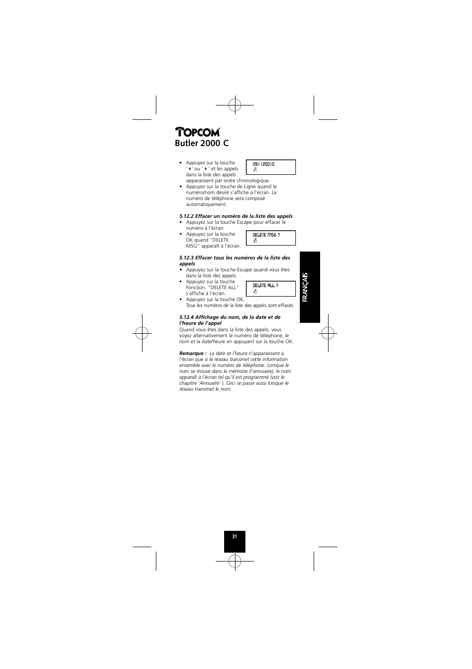 Butler 2000 c | Topcom Butler 2000 C User Manual | Page 31 / 76