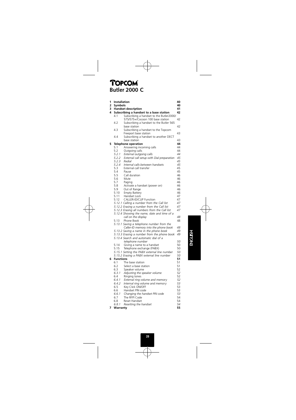 Butler 2000 c | Topcom Butler 2000 C User Manual | Page 39 / 76