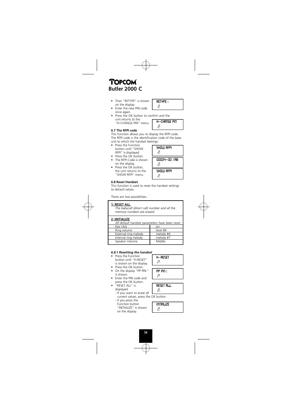 Butler 2000 c | Topcom Butler 2000 C User Manual | Page 54 / 76