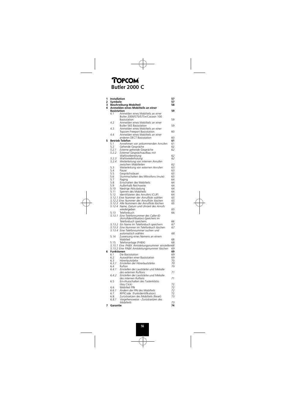 Butler 2000 c | Topcom Butler 2000 C User Manual | Page 56 / 76