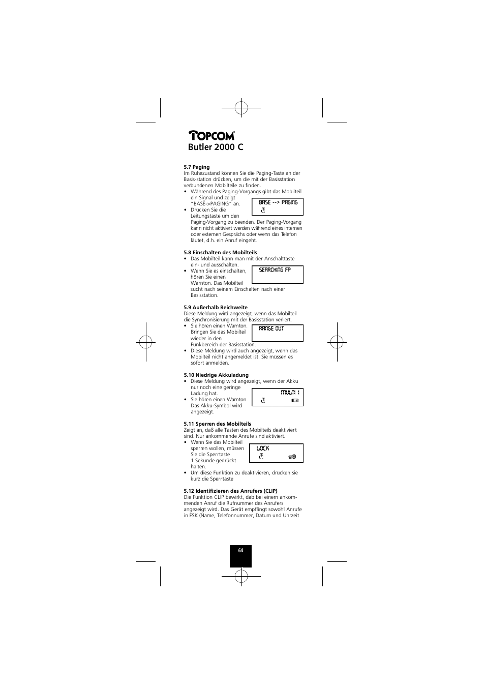 Butler 2000 c | Topcom Butler 2000 C User Manual | Page 64 / 76