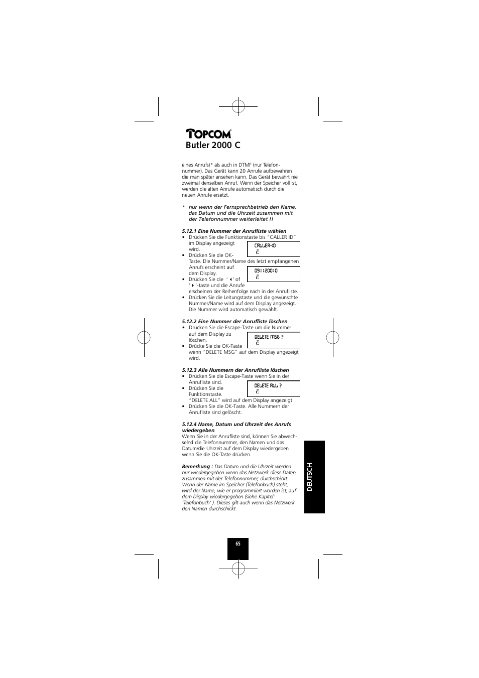 Butler 2000 c | Topcom Butler 2000 C User Manual | Page 65 / 76