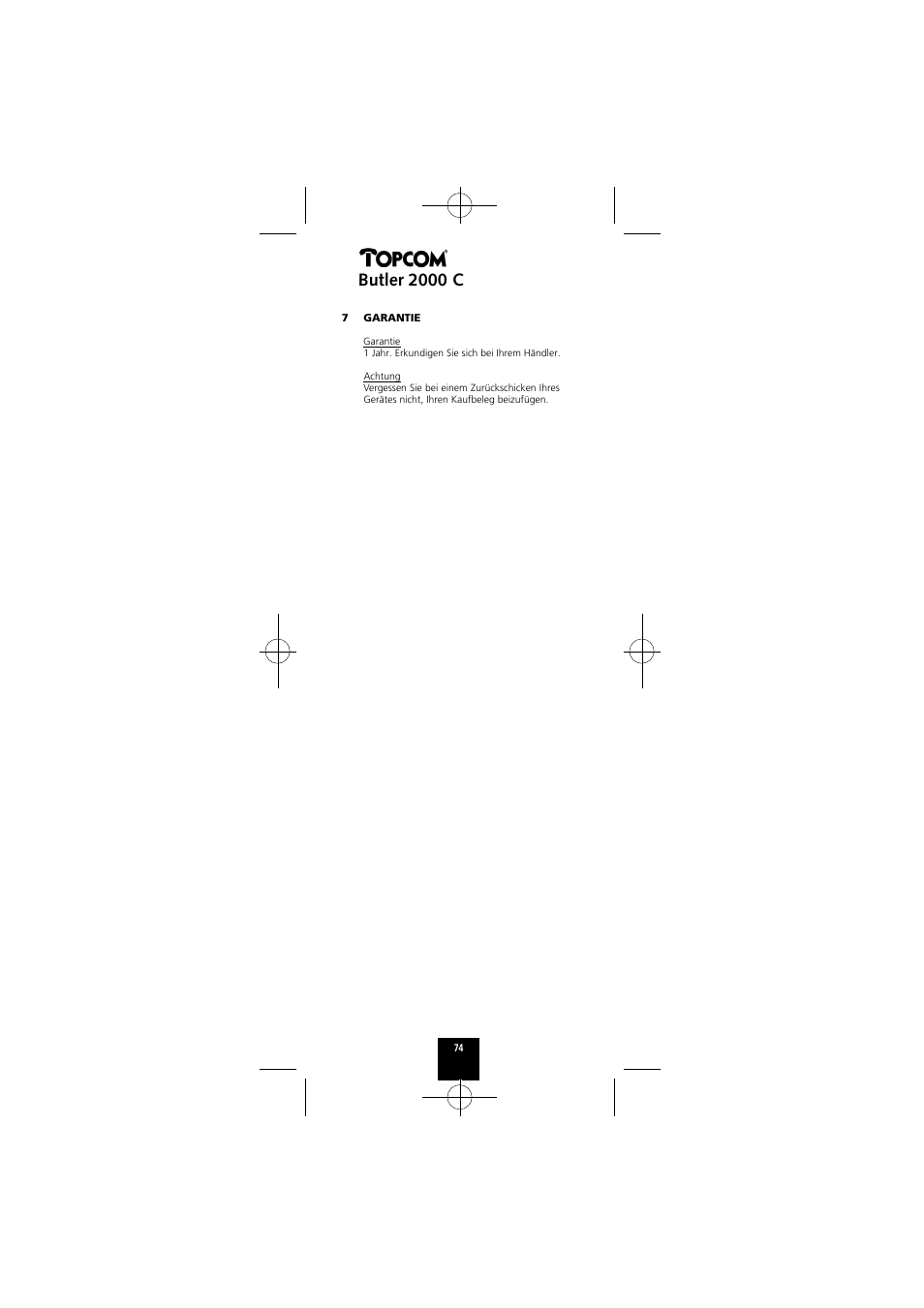 Butler 2000 c | Topcom Butler 2000 C User Manual | Page 74 / 76