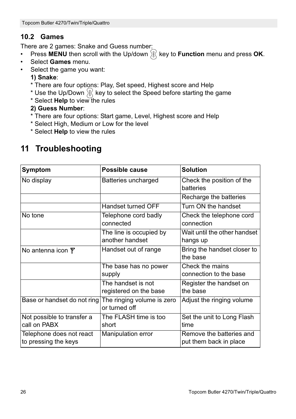 11 troubleshooting | Topcom BUTLER Twin User Manual | Page 26 / 28