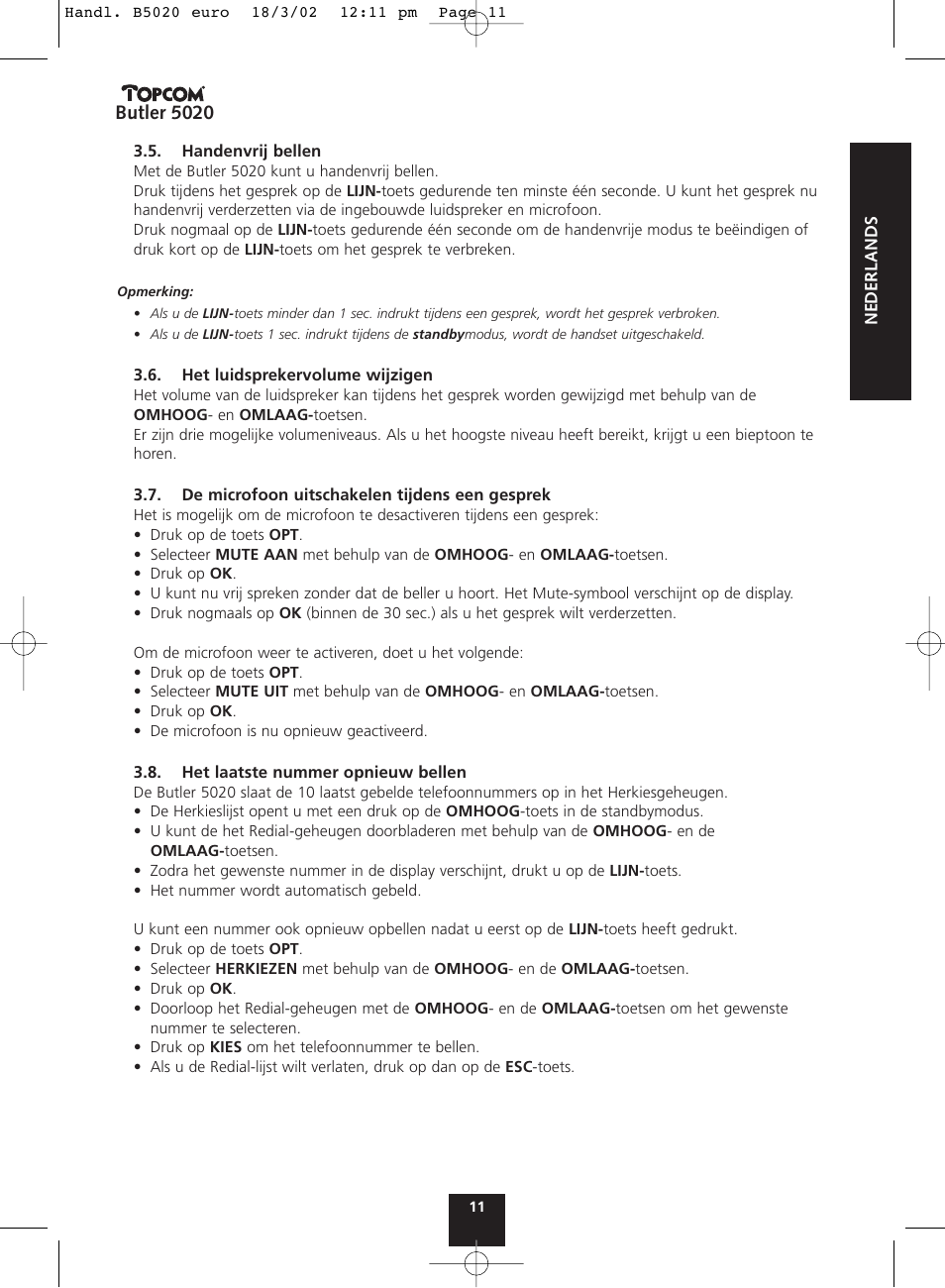 Butler 5020 | Topcom BUTLER 5020 User Manual | Page 11 / 84
