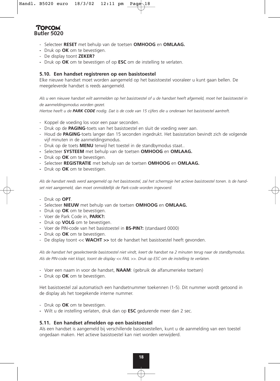 Butler 5020 | Topcom BUTLER 5020 User Manual | Page 18 / 84