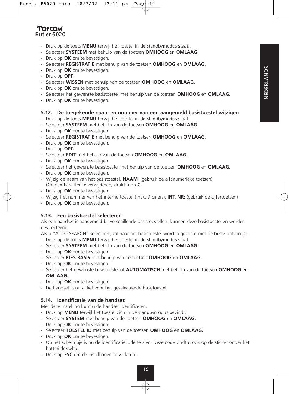 Topcom BUTLER 5020 User Manual | Page 19 / 84