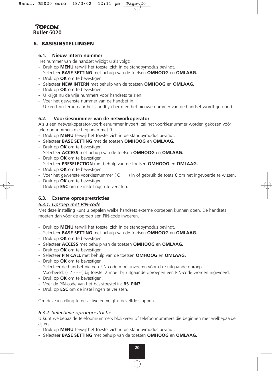 Topcom BUTLER 5020 User Manual | Page 20 / 84