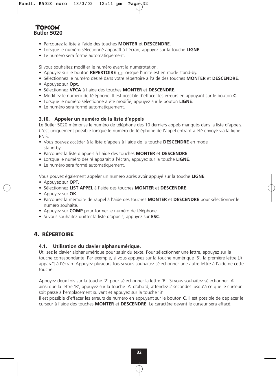 Topcom BUTLER 5020 User Manual | Page 32 / 84