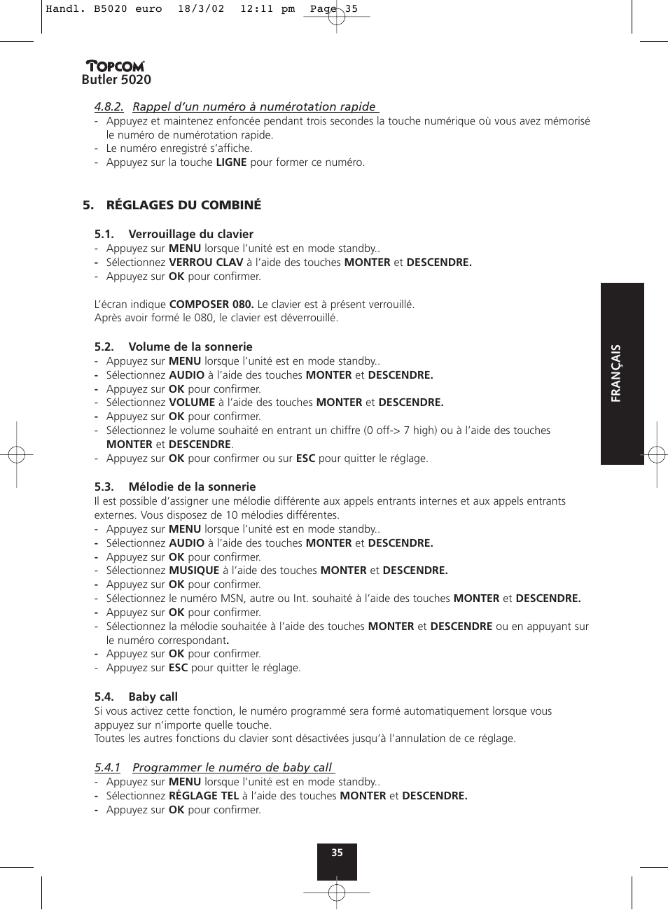 Topcom BUTLER 5020 User Manual | Page 35 / 84