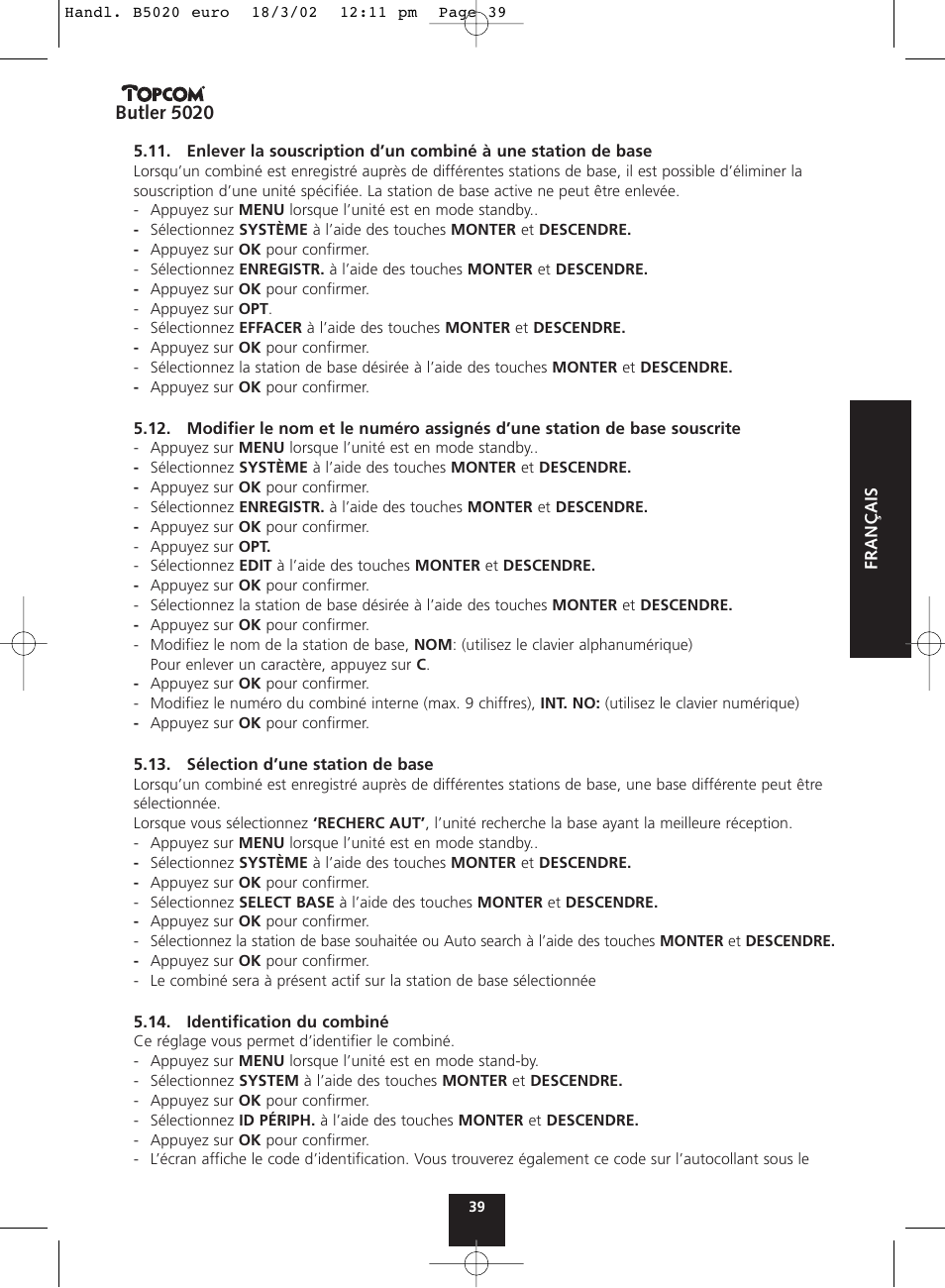 Topcom BUTLER 5020 User Manual | Page 39 / 84