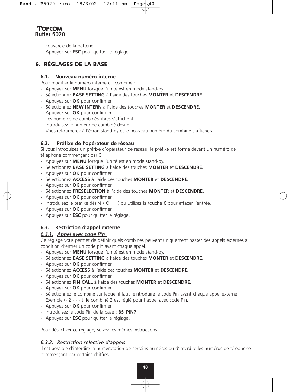 Topcom BUTLER 5020 User Manual | Page 40 / 84