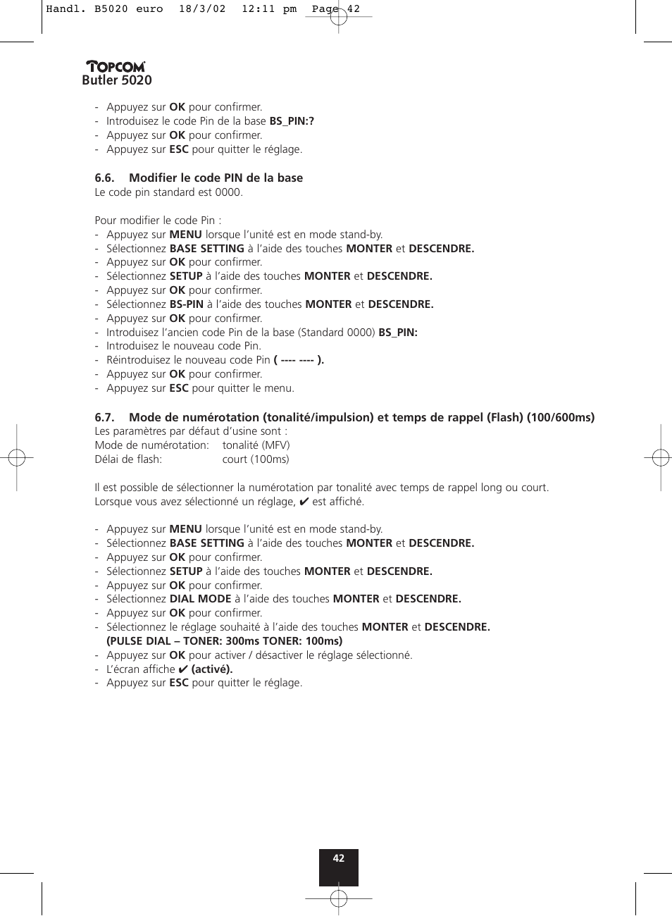 Butler 5020 | Topcom BUTLER 5020 User Manual | Page 42 / 84