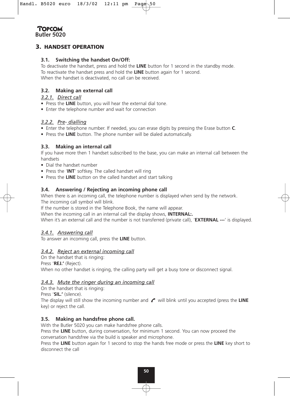 Topcom BUTLER 5020 User Manual | Page 50 / 84