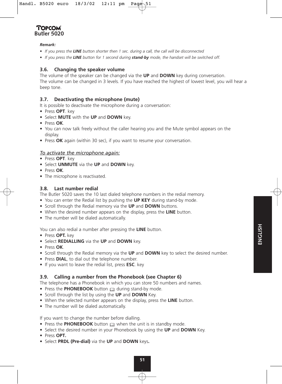 Butler 5020 | Topcom BUTLER 5020 User Manual | Page 51 / 84