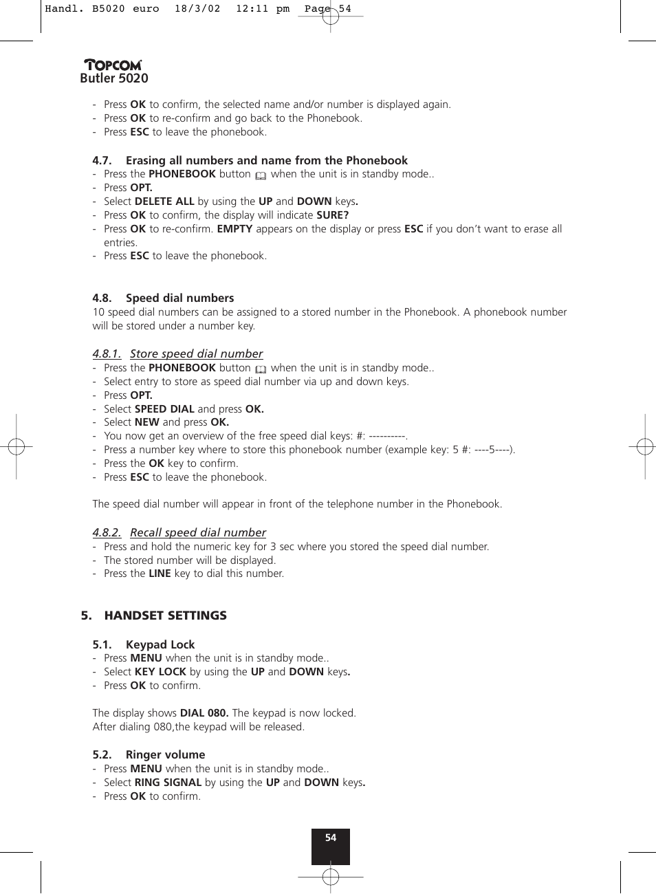 Topcom BUTLER 5020 User Manual | Page 54 / 84