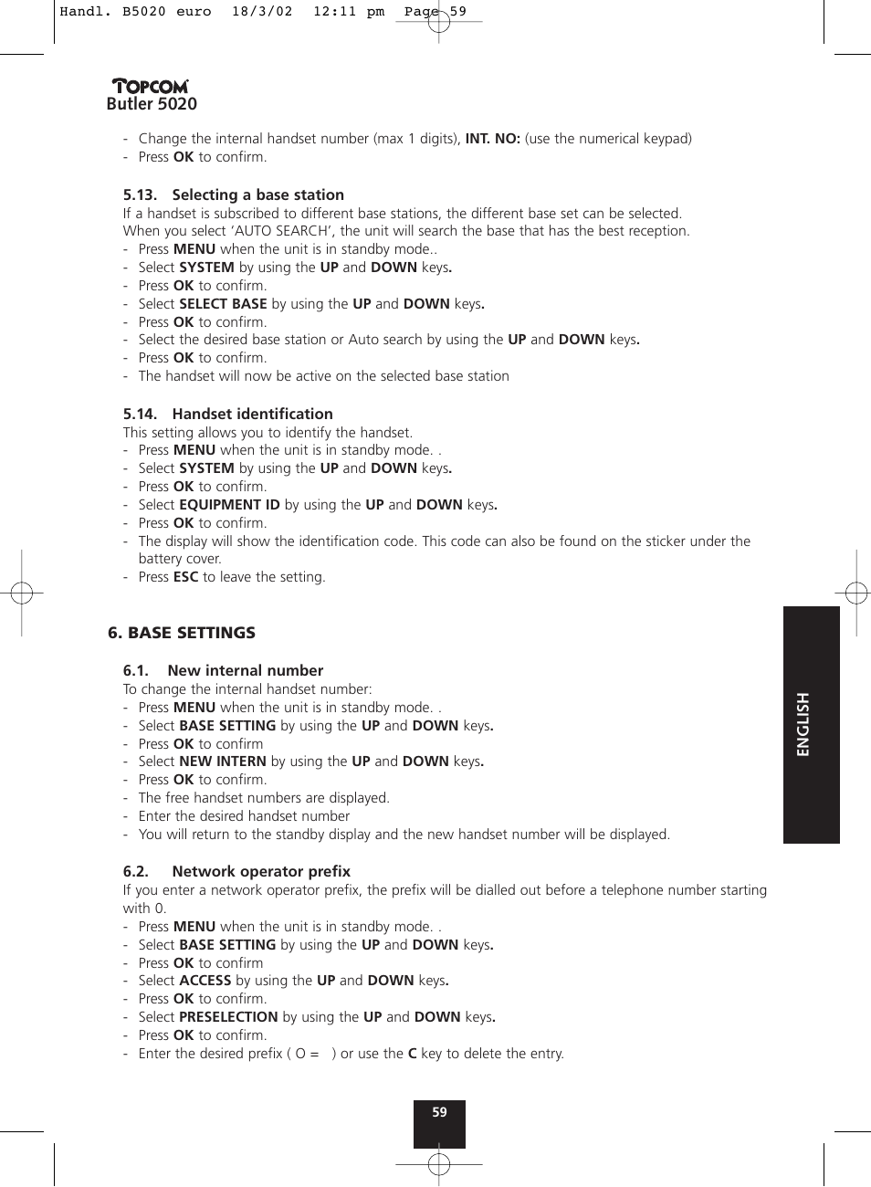 Topcom BUTLER 5020 User Manual | Page 59 / 84