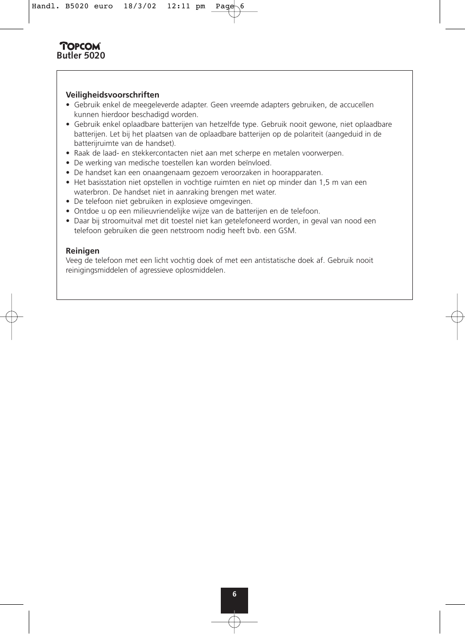 Butler 5020 | Topcom BUTLER 5020 User Manual | Page 6 / 84