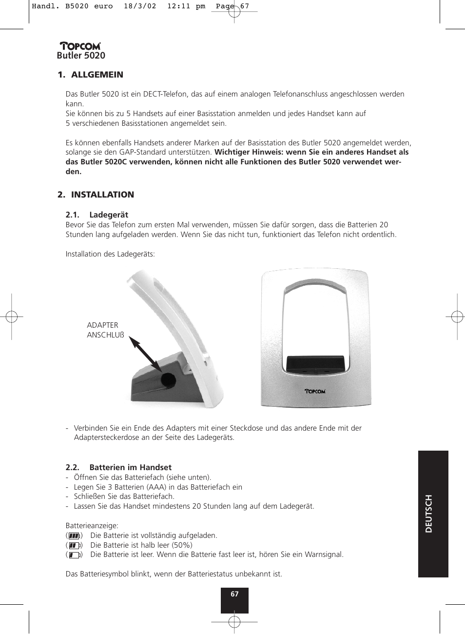Butler 5020 | Topcom BUTLER 5020 User Manual | Page 67 / 84