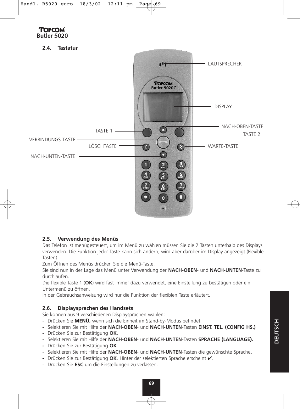 Butler 5020 | Topcom BUTLER 5020 User Manual | Page 69 / 84