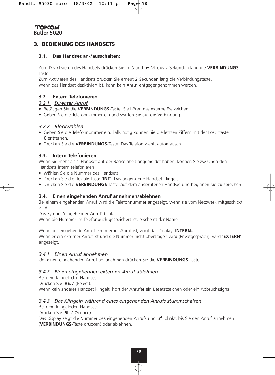 Topcom BUTLER 5020 User Manual | Page 70 / 84