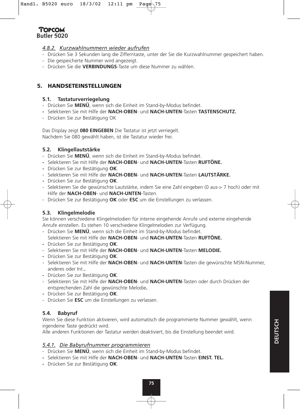 Topcom BUTLER 5020 User Manual | Page 75 / 84