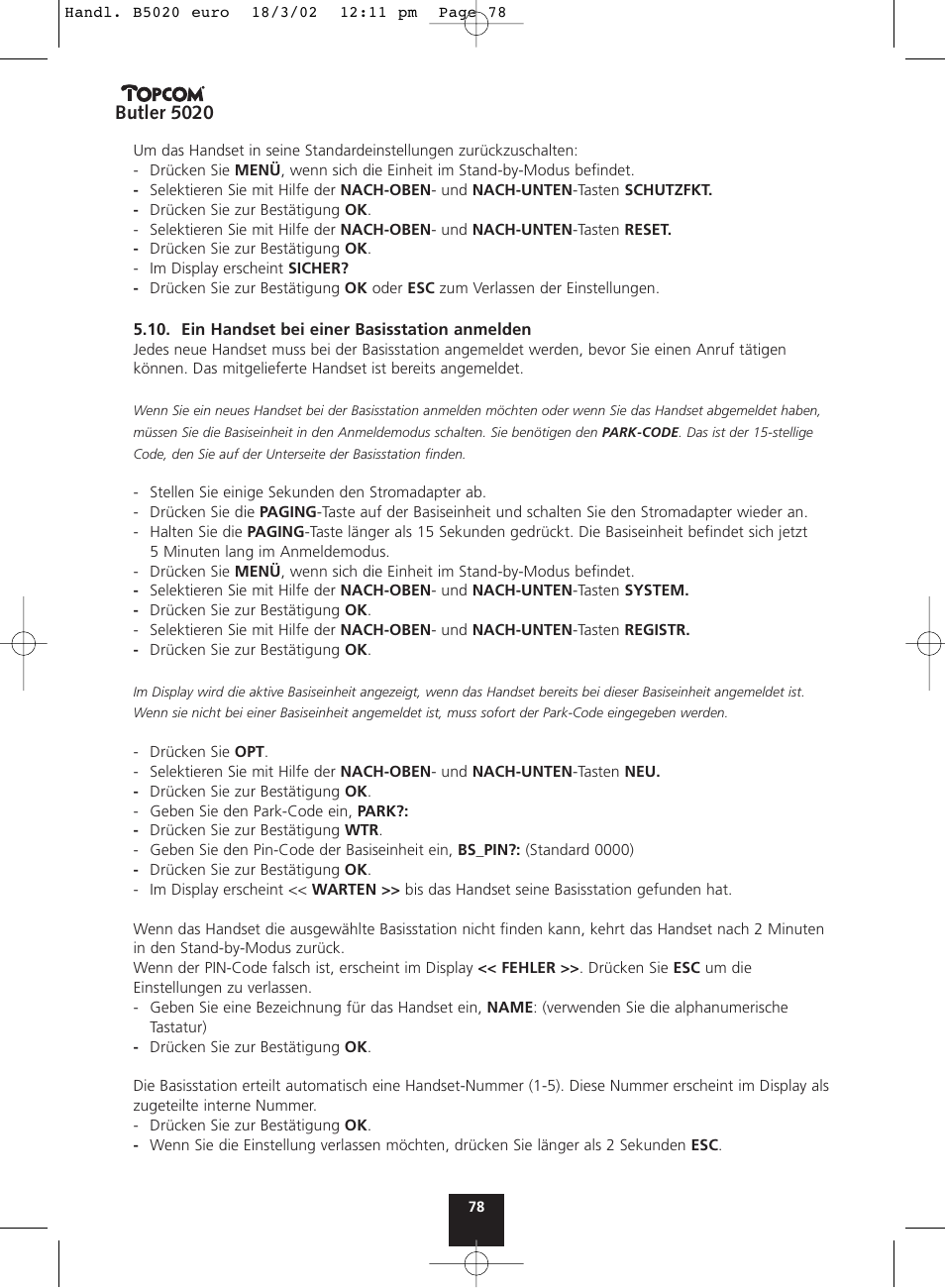 Butler 5020 | Topcom BUTLER 5020 User Manual | Page 78 / 84