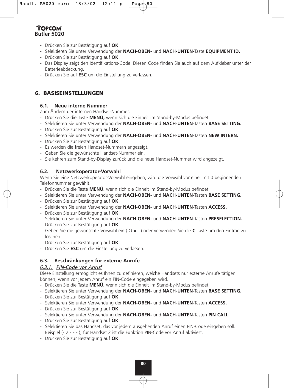 Topcom BUTLER 5020 User Manual | Page 80 / 84