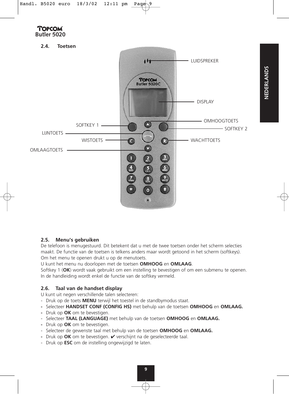 Butler 5020 | Topcom BUTLER 5020 User Manual | Page 9 / 84