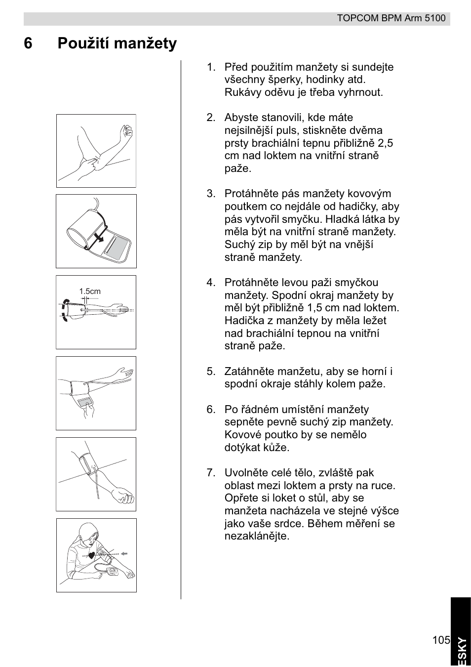 6použití manžety | Topcom BPM ARM 5100 WHO User Manual | Page 105 / 160