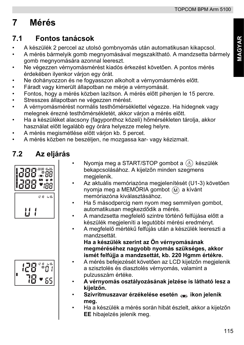 7mérés, 1 fontos tanácsok, 2 az eljárás | Topcom BPM ARM 5100 WHO User Manual | Page 115 / 160