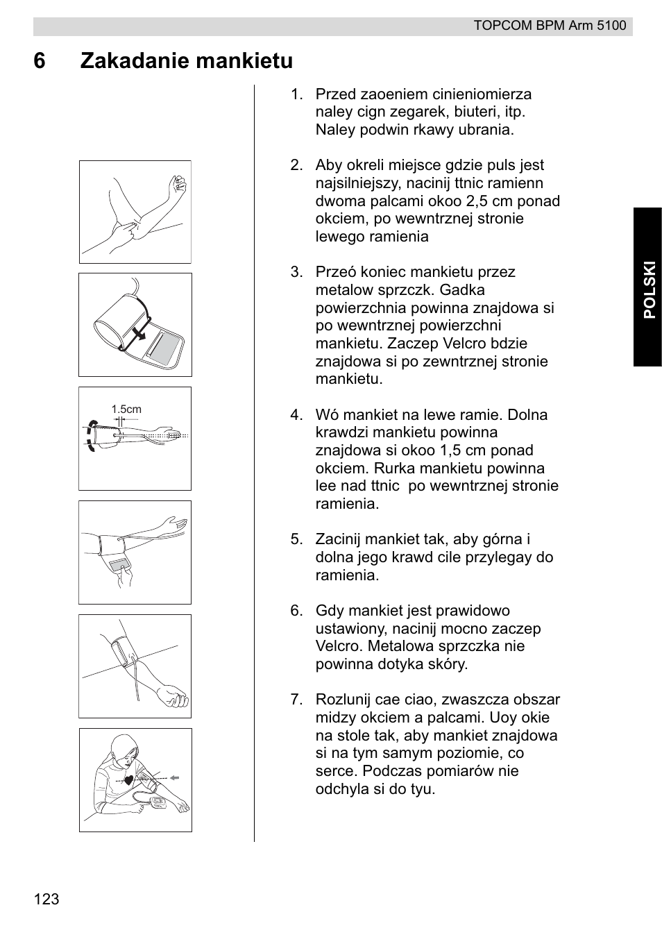 6zakadanie mankietu | Topcom BPM ARM 5100 WHO User Manual | Page 123 / 160