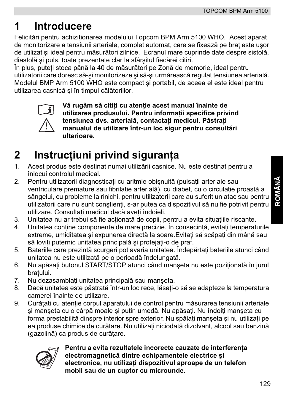 1introducere, 2instrucġiuni privind siguranġa | Topcom BPM ARM 5100 WHO User Manual | Page 129 / 160