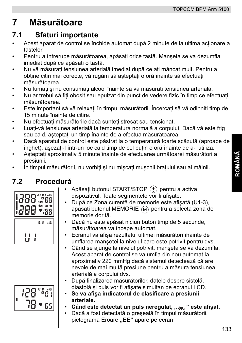 7măsurătoare, 1 sfaturi importante, 2 procedură | Topcom BPM ARM 5100 WHO User Manual | Page 133 / 160