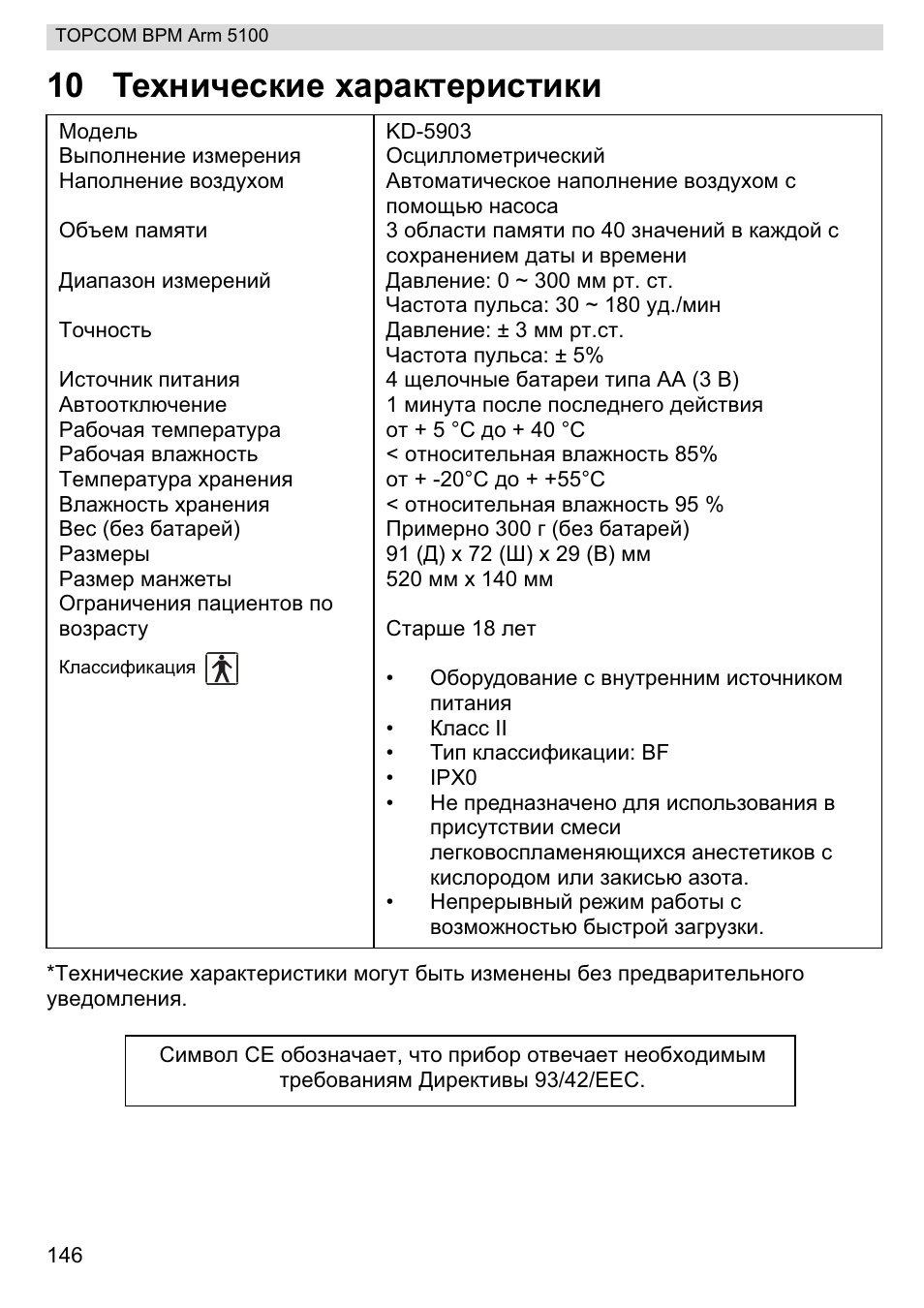 10 ɍɟɯɧɢɱɟɫɤɢɟ ɯɚɪɚɤɬɟɪɢɫɬɢɤɢ | Topcom BPM ARM 5100 WHO User Manual | Page 146 / 160