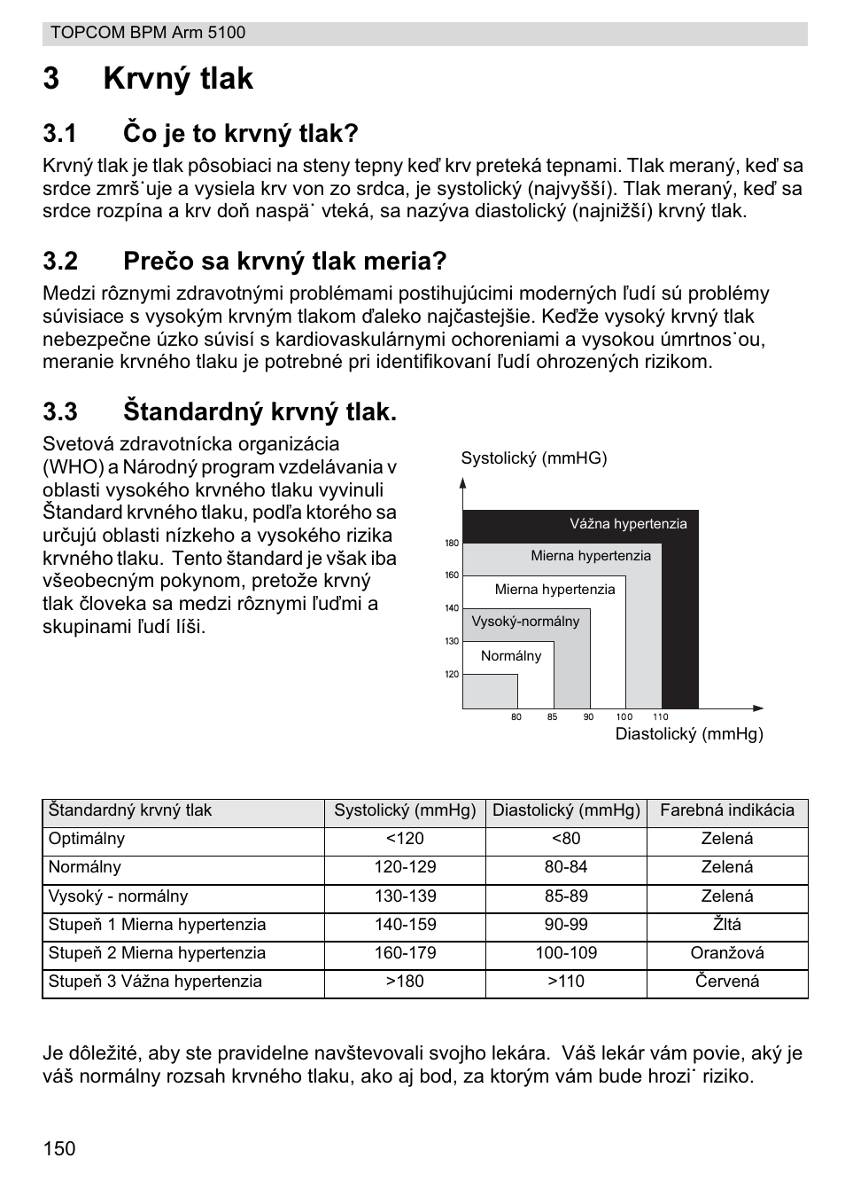 3krvný tlak, 1 ýo je to krvný tlak, 2 preþo sa krvný tlak meria | 3 štandardný krvný tlak | Topcom BPM ARM 5100 WHO User Manual | Page 150 / 160