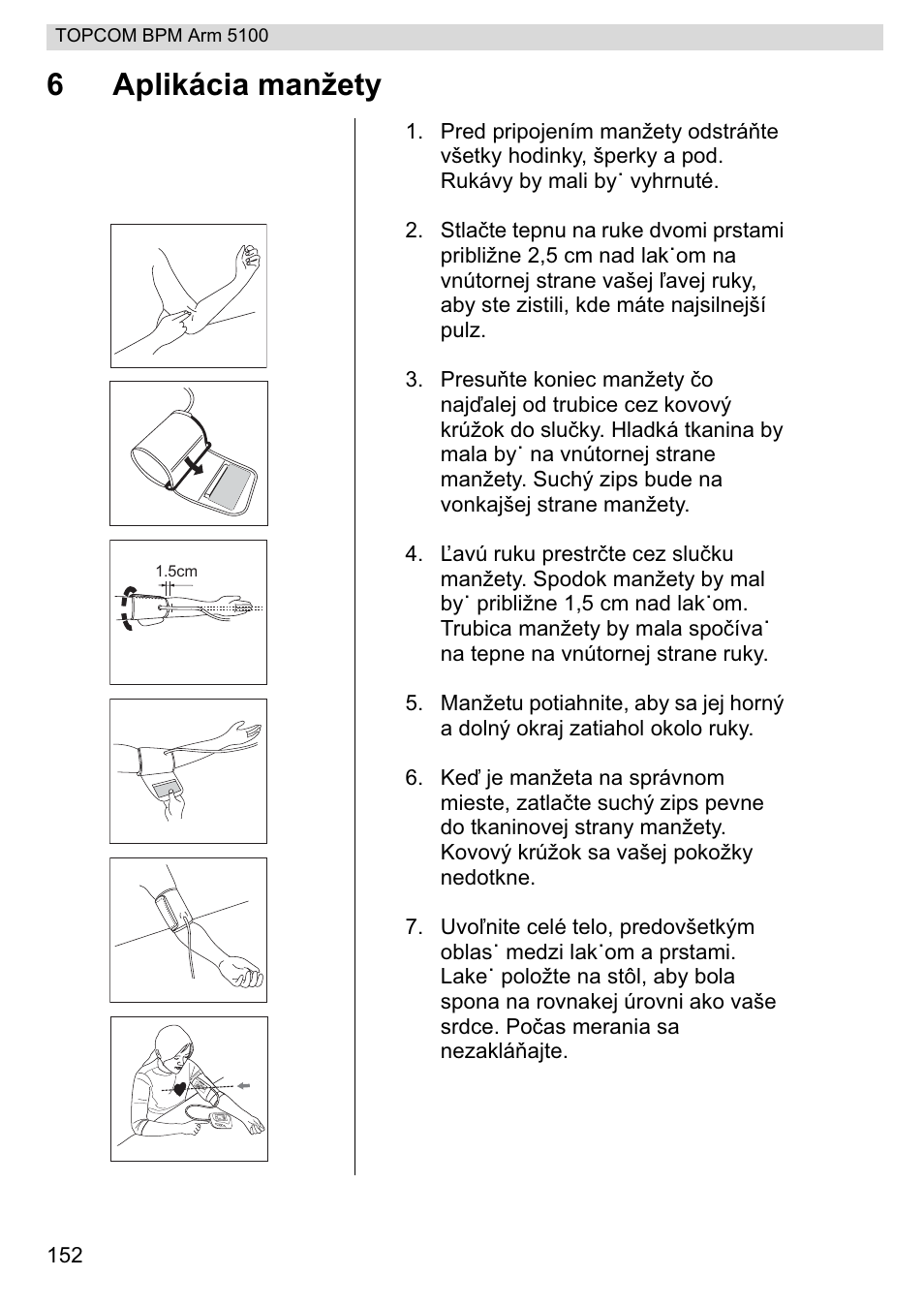 6aplikácia manžety | Topcom BPM ARM 5100 WHO User Manual | Page 152 / 160