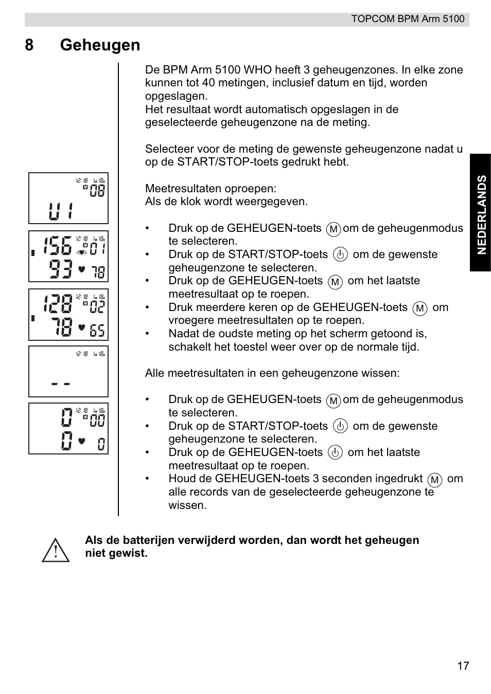 8geheugen | Topcom BPM ARM 5100 WHO User Manual | Page 17 / 160