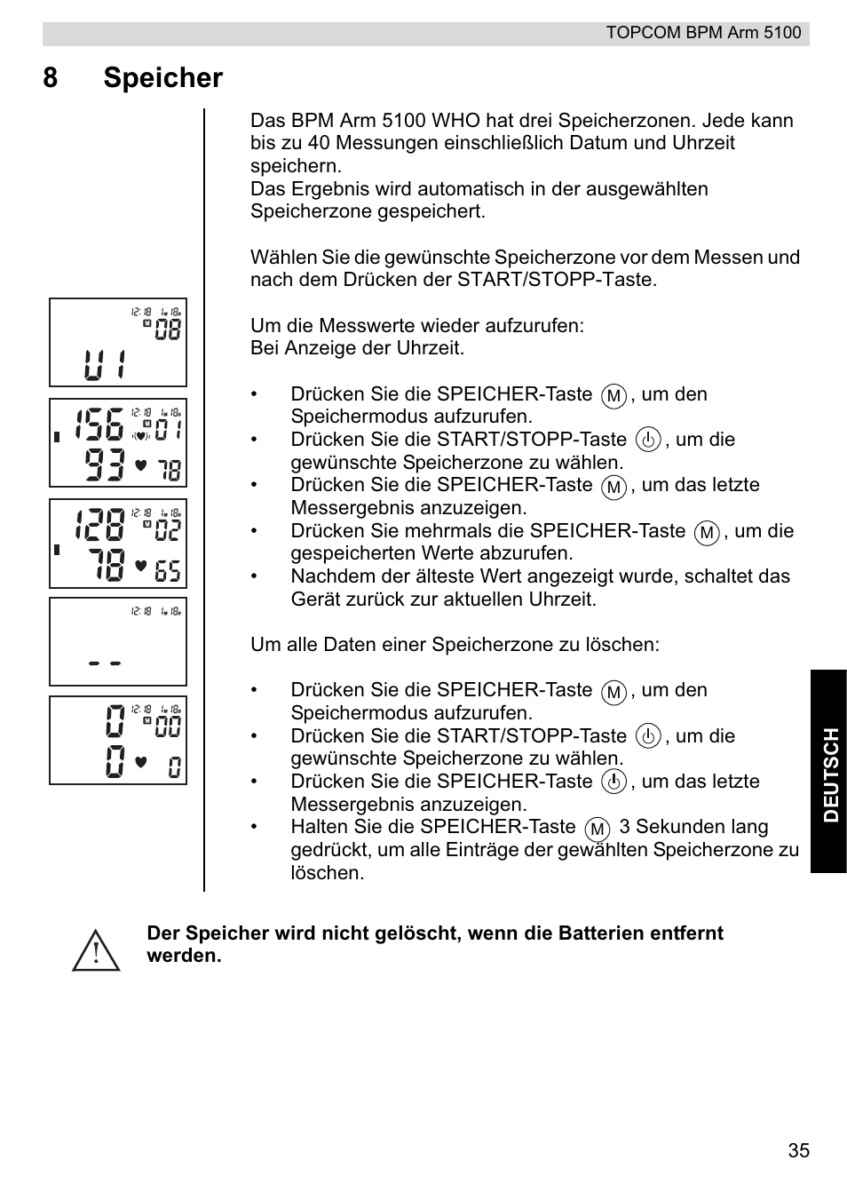 8speicher | Topcom BPM ARM 5100 WHO User Manual | Page 35 / 160
