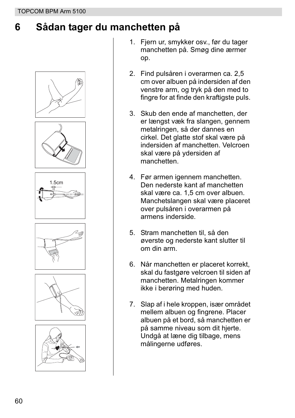 6sådan tager du manchetten på | Topcom BPM ARM 5100 WHO User Manual | Page 60 / 160