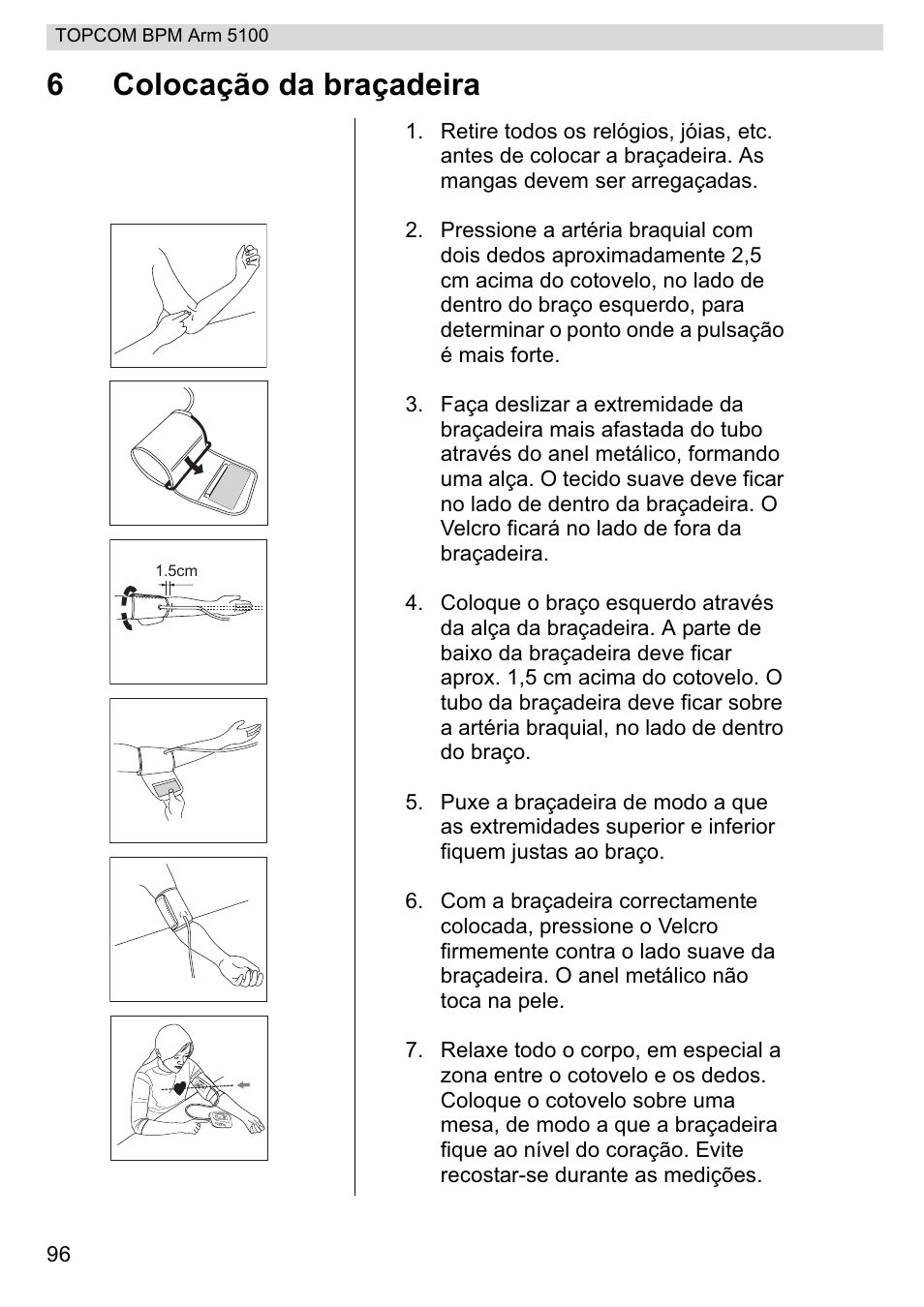 6colocação da braçadeira | Topcom BPM ARM 5100 WHO User Manual | Page 96 / 160