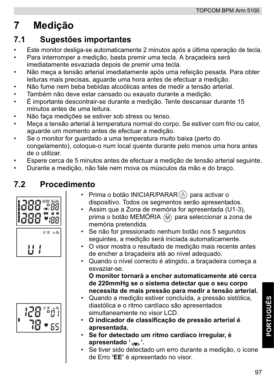 7medição, 1 sugestões importantes, 2 procedimento | Topcom BPM ARM 5100 WHO User Manual | Page 97 / 160