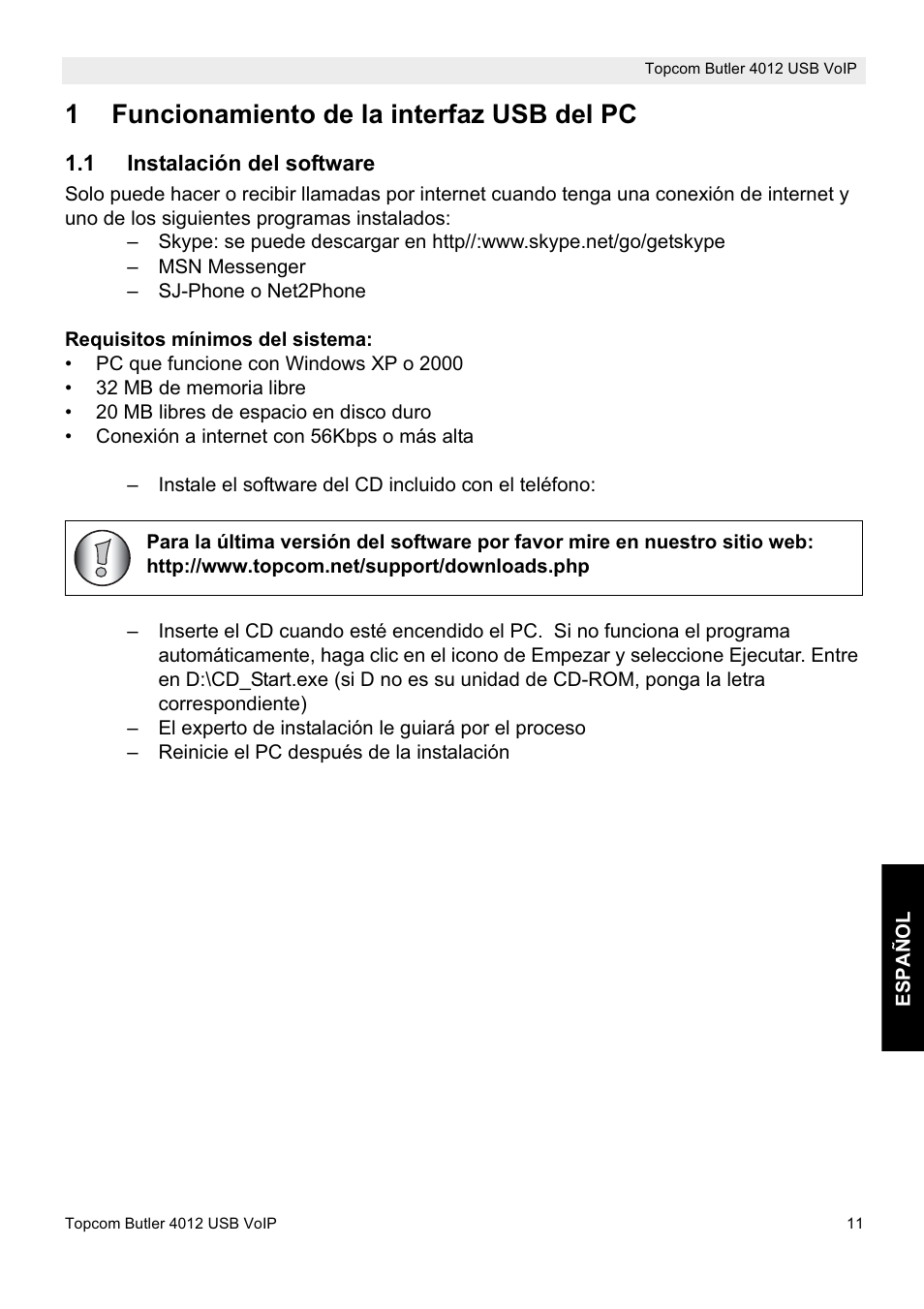 1funcionamiento de la interfaz usb del pc | Topcom Butler 4012 User Manual | Page 11 / 28