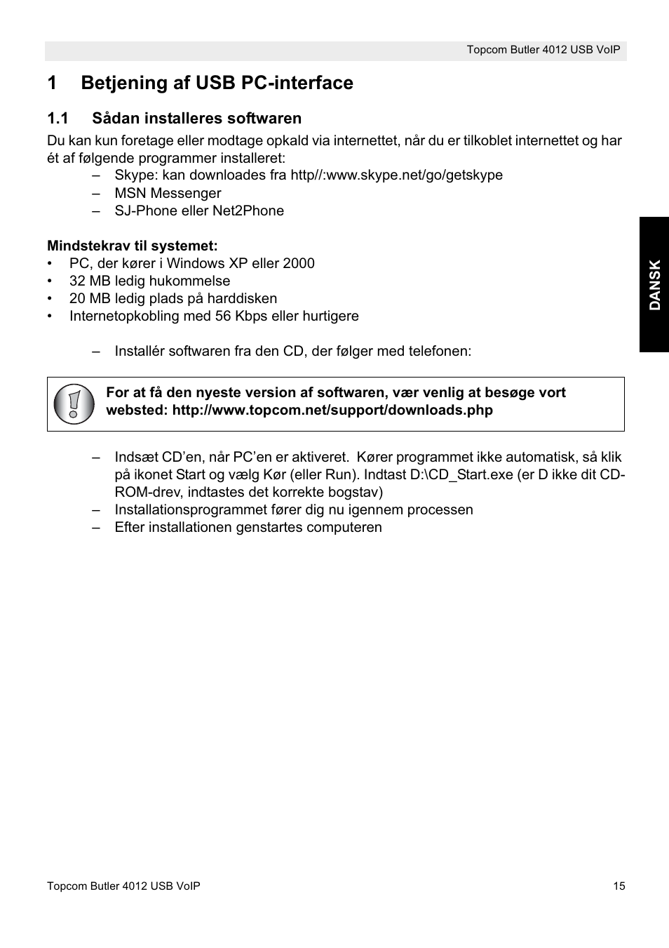 1betjening af usb pc-interface | Topcom Butler 4012 User Manual | Page 15 / 28