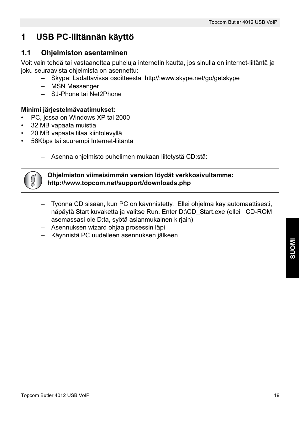 1usb pc-liitännän käyttö | Topcom Butler 4012 User Manual | Page 19 / 28