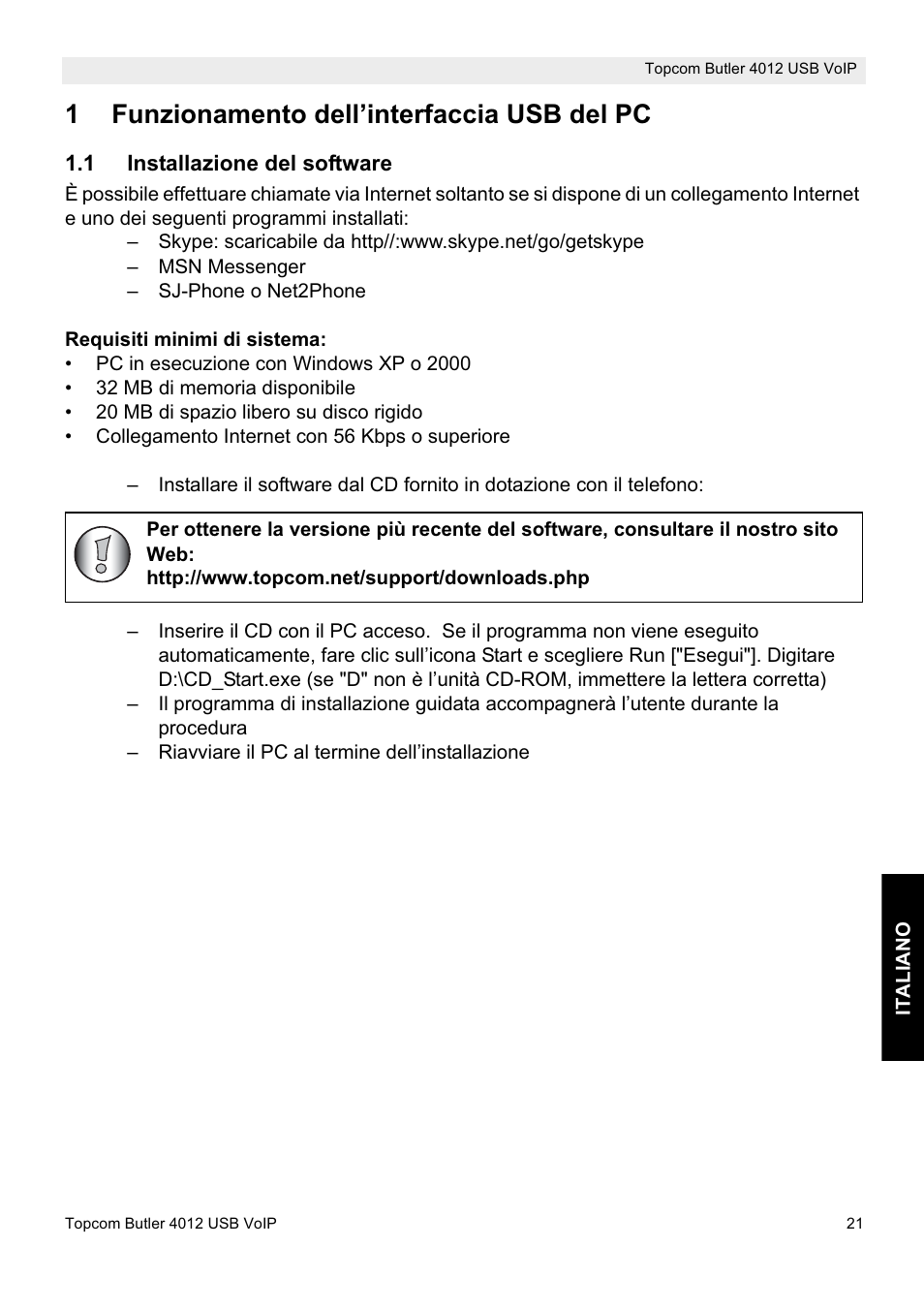 1funzionamento dell’interfaccia usb del pc | Topcom Butler 4012 User Manual | Page 21 / 28