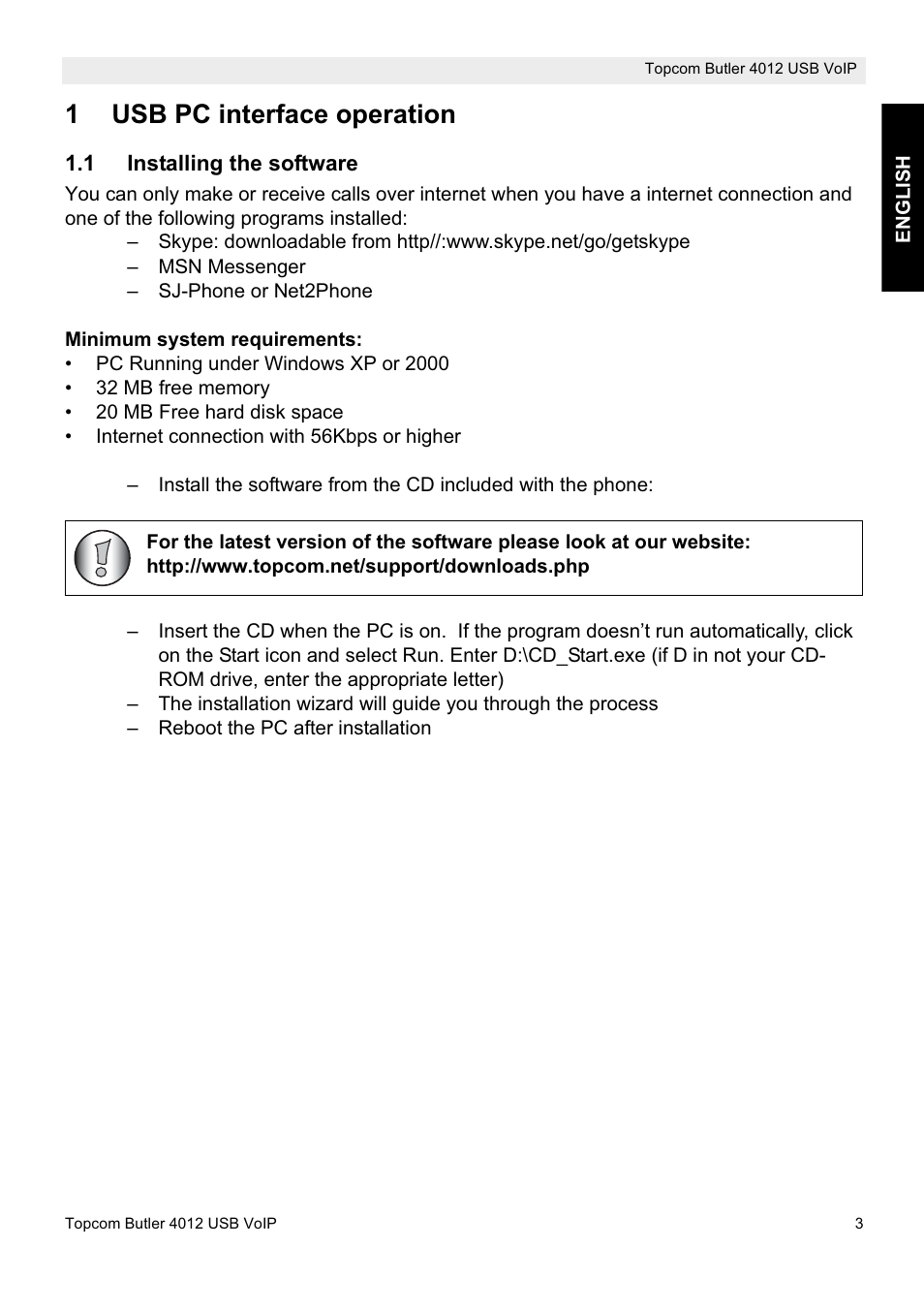 1usb pc interface operation | Topcom Butler 4012 User Manual | Page 3 / 28