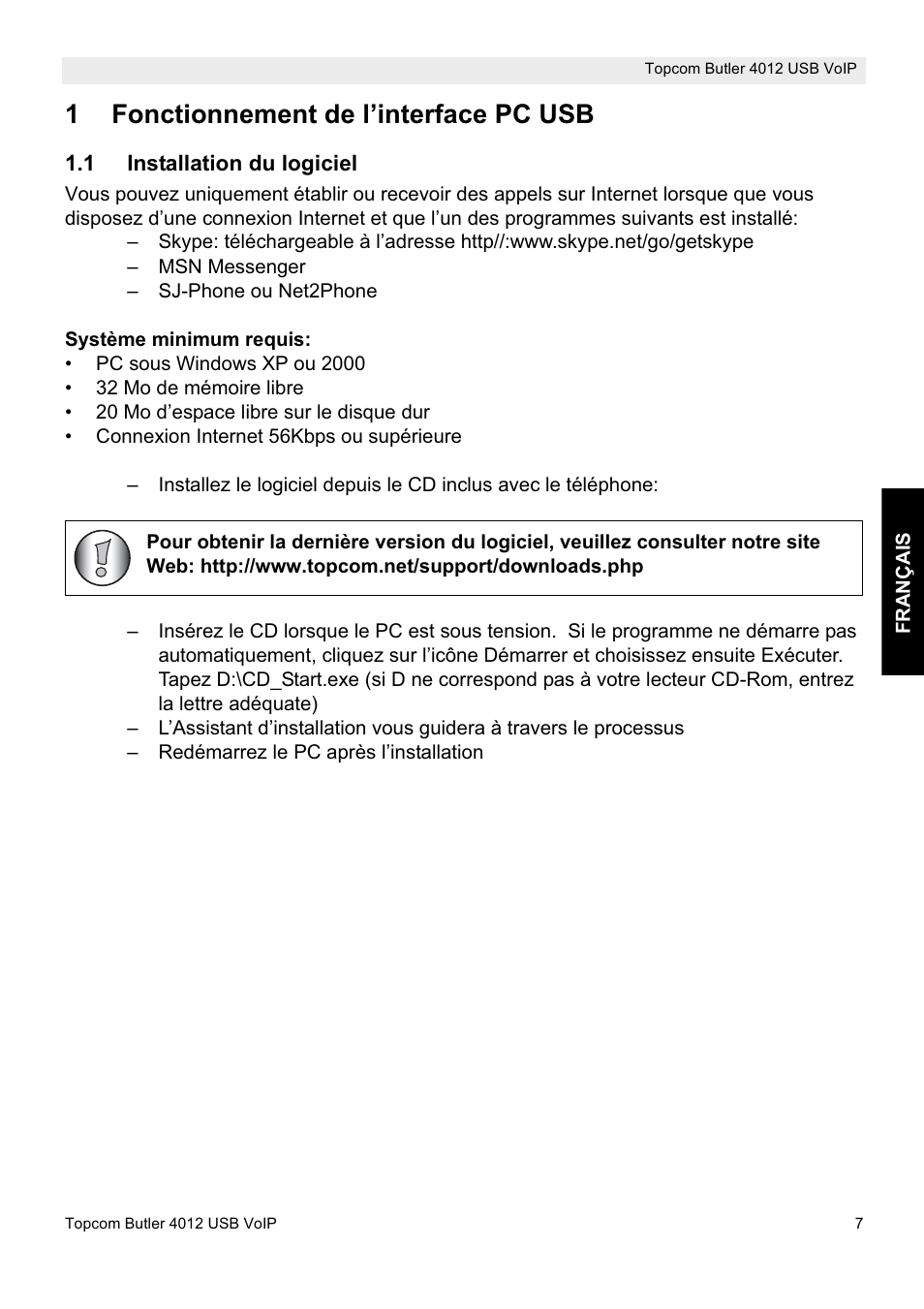1fonctionnement de l’interface pc usb | Topcom Butler 4012 User Manual | Page 7 / 28