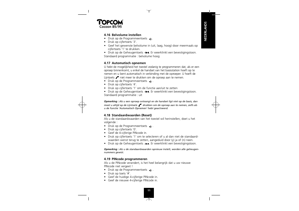 Topcom COCOON 85 User Manual | Page 11 / 47